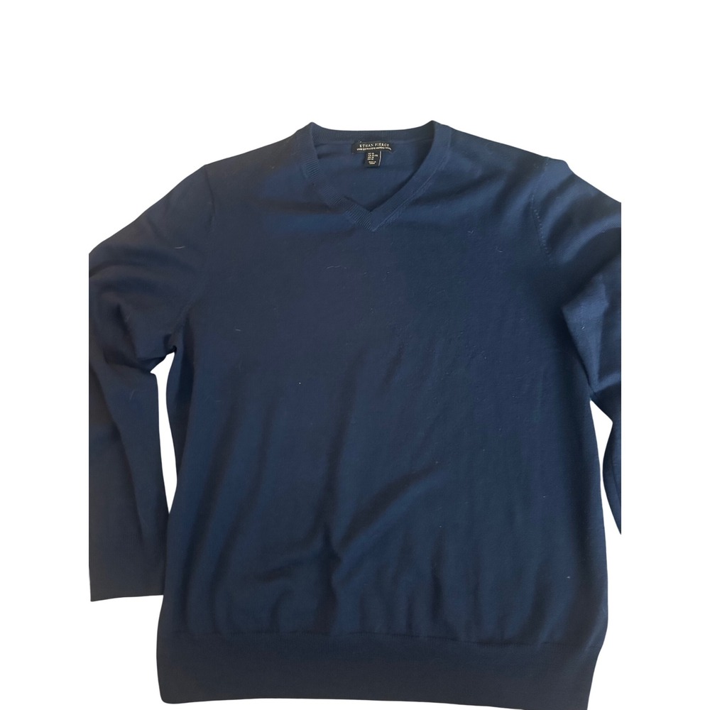 Ethan Pierce Navy Blue V neck Merino Will sweater, Men's XL